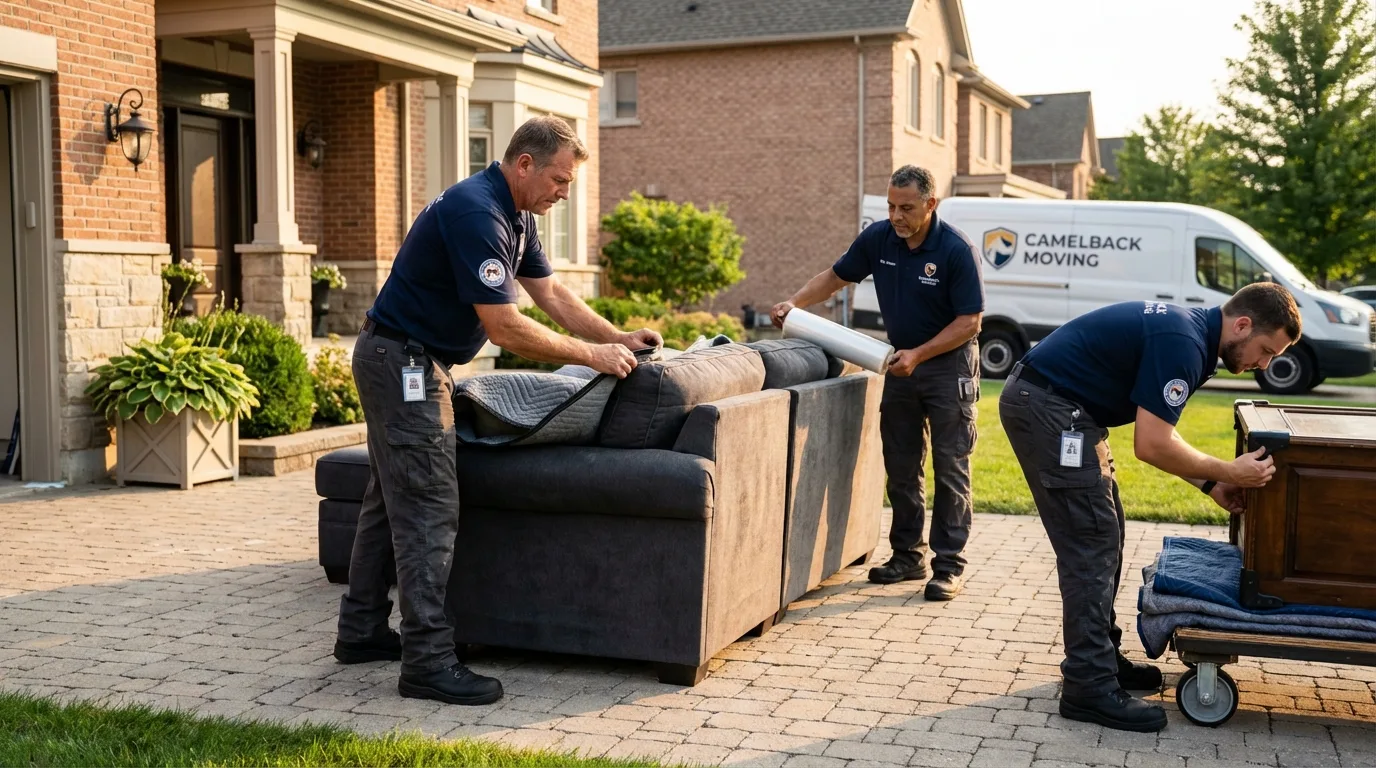 Large estate moving crew wrapping furniture in Brownville, ME